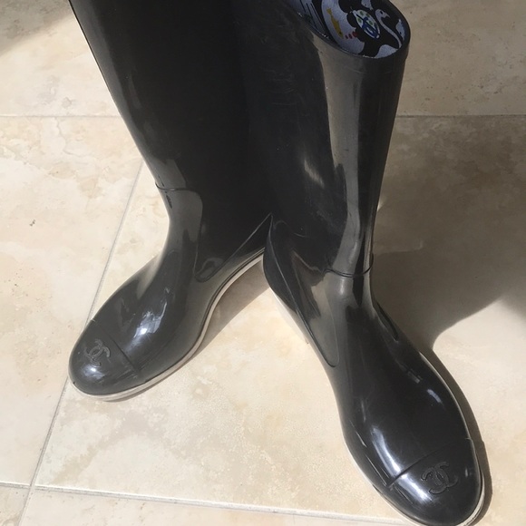 CHANEL Shoes - Authentic CHANEL rain boots w/ CC toe caps.